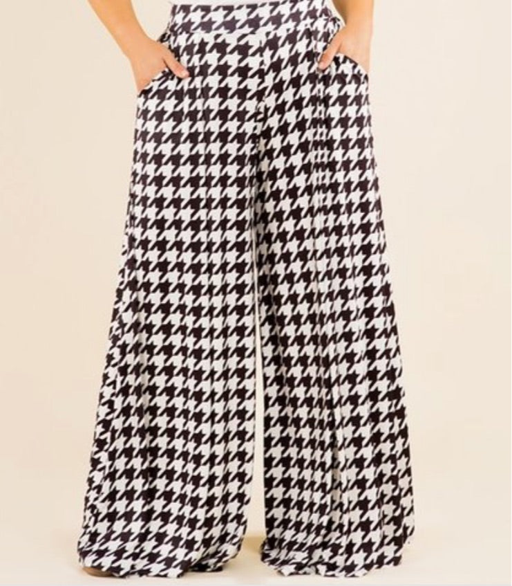 Wide Leg Houndstooth Pants Checkered